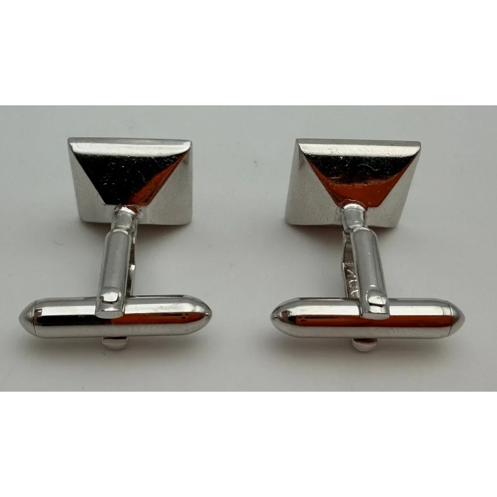 Swank Vintage Mens Smoky Grey Glass Silver Tone Rectangular Cufflinks Q008